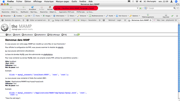 Page d'accueil de MAMP