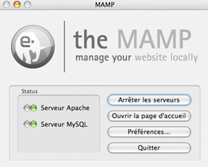 Fenêtre de contrôle de MAMP